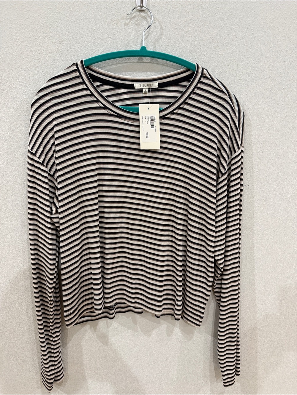 Z Supply Black and White Striped Long Sleeve Top